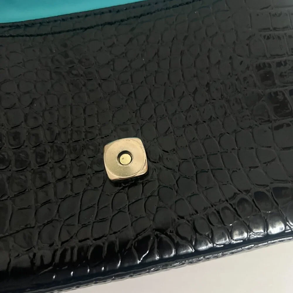 Vintage Liz Claiborne Crocodile Embossed Faux Leather Black Shoulder Bag Purse - Picture 7 of 10